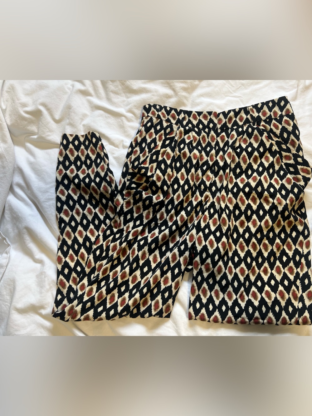 Greylin Black Cream and Burgundy Diamond-Print Pants